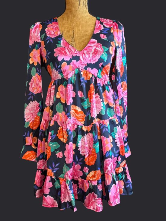 miami Dresses & Skirts - Mi Ami Floral Mini Dress XXS Tiered Long Sleeve Open Back Boho Retro